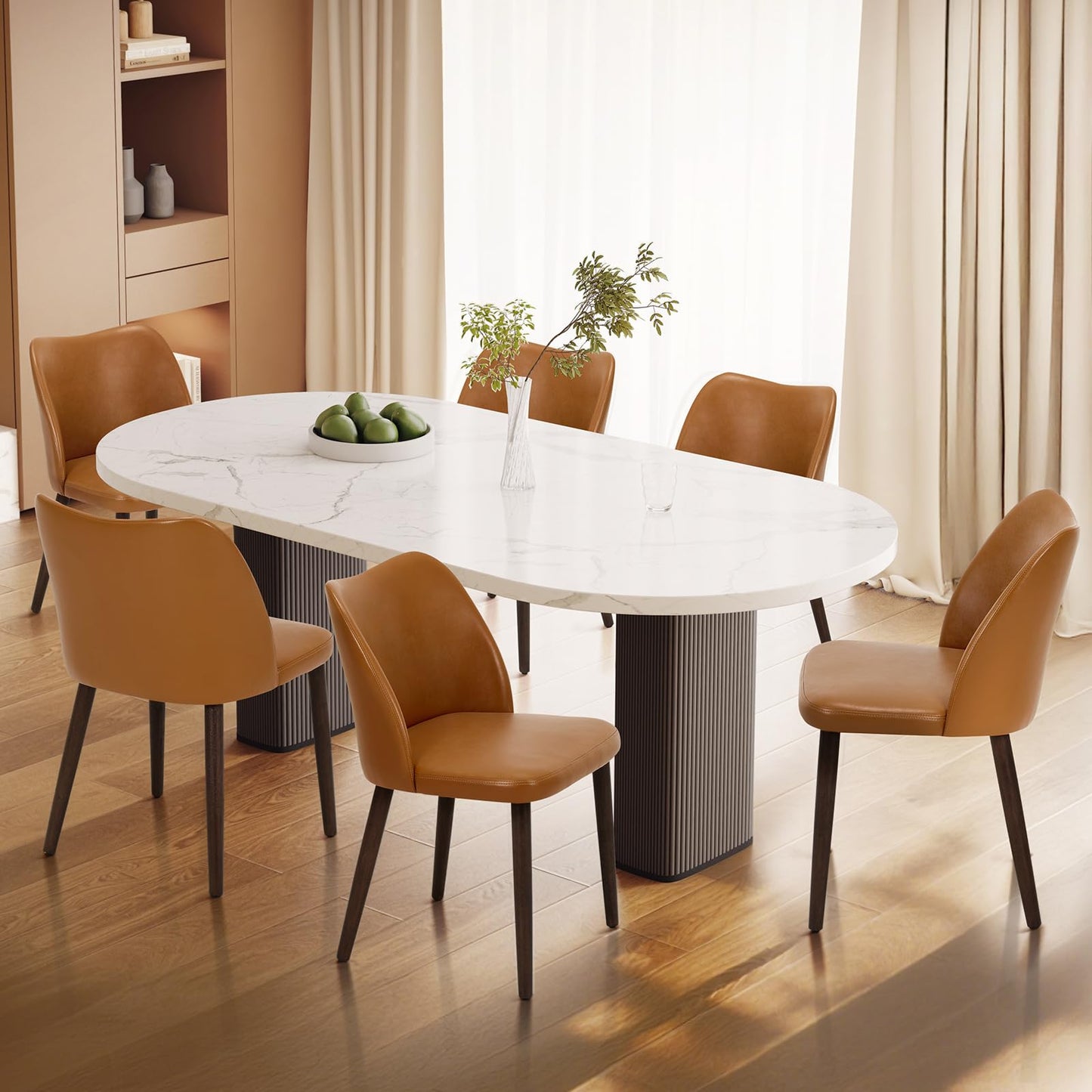 Set of 4 Modern Upholstered Wooden Dining Chairs – Fabric Farmhouse Kitchen & Dining Chairs, Camel