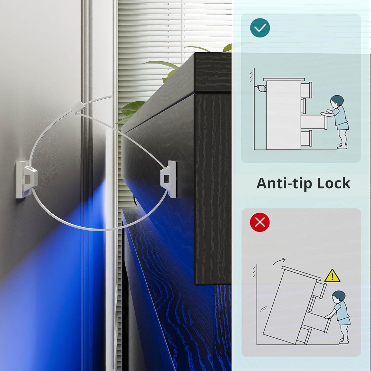 59" 6-Drawer Modern Dresser with LED Lighting & Power Strip – Large Black Wooden Storage Cabinet for Bedroom, Living Room, Office