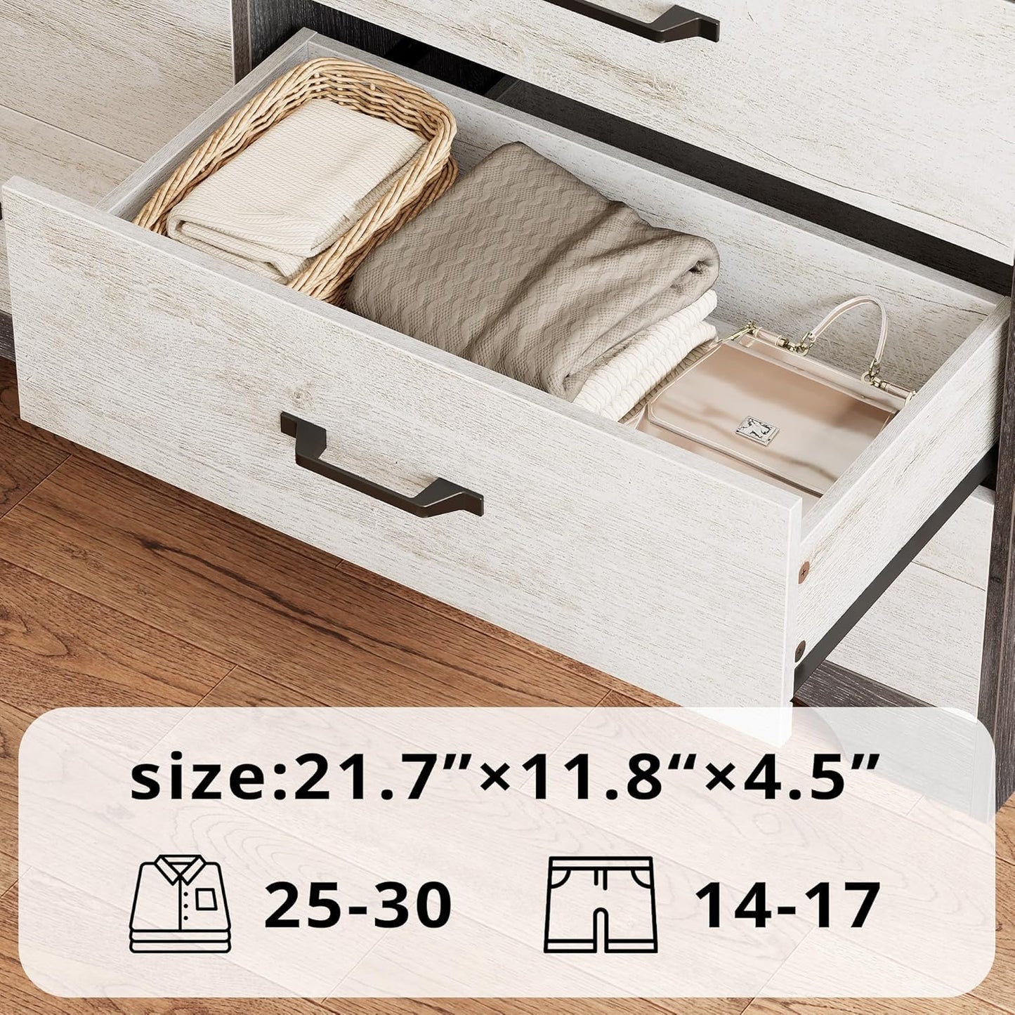 6-Drawer Modern Dresser with LED & USB Charging – Rustic White Wooden Storage Cabinet for Bedroom, Living Room, Hallway