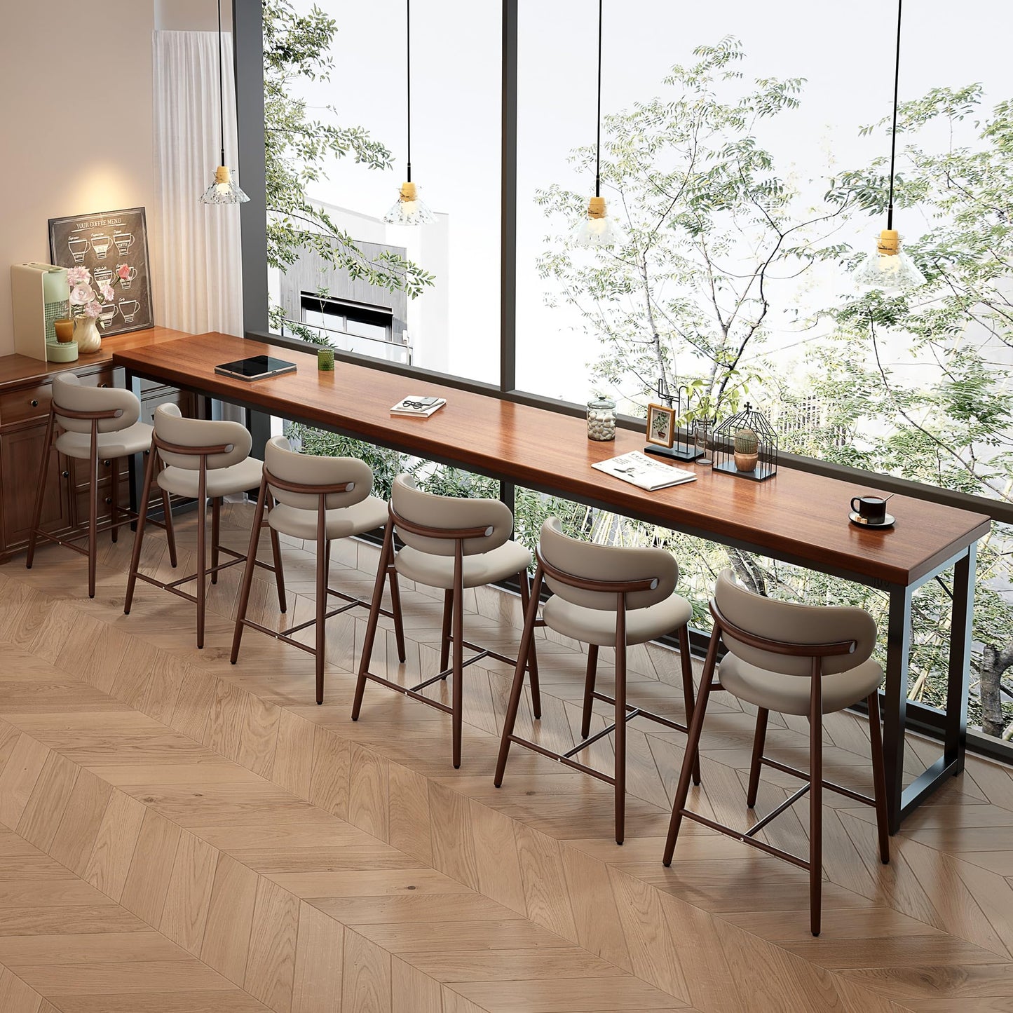 Set of 2 Modern Upholstered Dining Chairs – Armless Kitchen & Dining Chairs with Metal Legs, Khaki