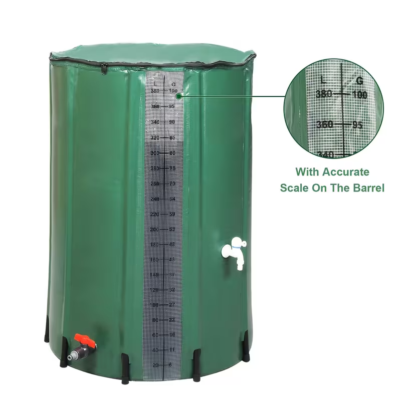 100-Gallon Collapsible Rainwater Collection Barrel with Visible Water Level Scale | Foldable Heavy-Duty Water Storage Tank for Outdoor Garden Irrigation – Green