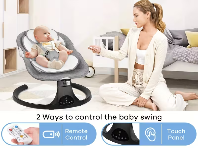 Portable Baby Swing with 5 Speeds, 10 Lullabies & 15-Point Safety Harness – Lightweight, Foldable Infant Swing for Indoor/Outdoor Use, Suitable for Babies 0–9 Months