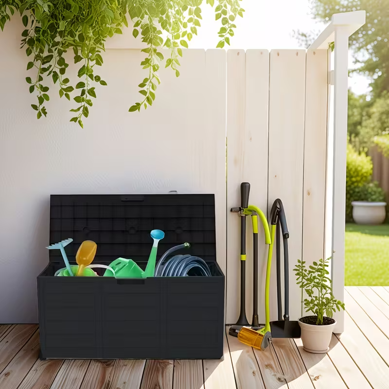 75 Gallon Waterproof Deck Storage Box, Heavy-Duty Plastic Outdoor Storage Box with Flip-Top Hinged Lid, Lockable Design for Pool, Patio, Garage and Garden