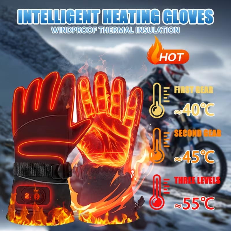 Lithium Battery Heated Gloves with Temperature Display | Full-Finger Touch Screen | Dual Power (Battery/USB) | Winter Cycling & Outdoor Thermal Gloves for Men