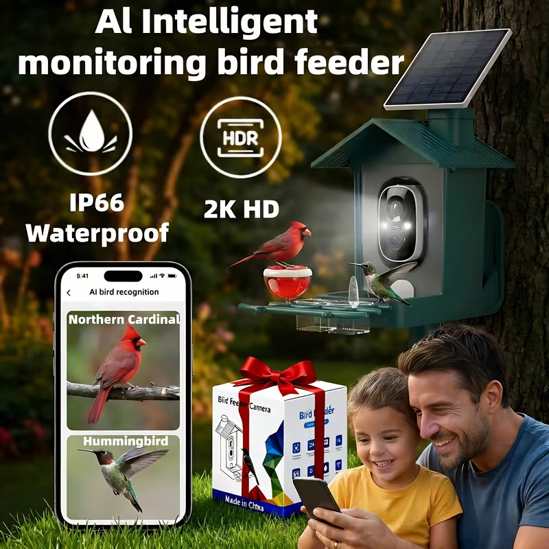 Smart Bird Feeder with 2K Camera – AI Recognition of 10,000+ Bird Species, Remote App Monitoring, IP66 Waterproof, Long Battery Life, Outdoor Bird Watching Feeder for Garden & Backyard – Perfect Gift for Bird Lovers