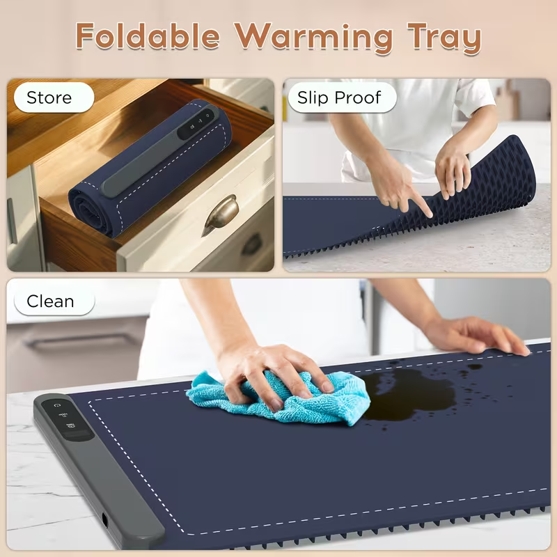 Electric Warming Tray, 3 Temperature Modes, Full Surface Heating, Rollable & Portable Food Warmer, Premium Silicone Nano Material, Auto Shut-Off, 36" x 16" for Parties and Gatherings