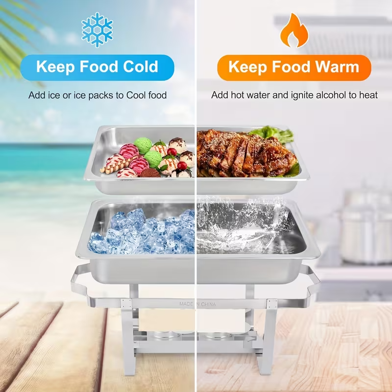 2-Pack 9QT Stainless Steel Chafing Dish Buffet Set – Foldable Frame, Water Tray, Food Pan, Fuel Holder & Lid – Food Warmers for Parties, Banquets, Buffets, Catering & Weddings