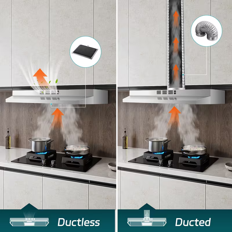 36-Inch Stainless Steel Under Cabinet Range Hood, Ducted/Ductless Convertible, 350 CFM 2-Speed Exhaust Fan with LED Light and Aluminum Mesh Filter