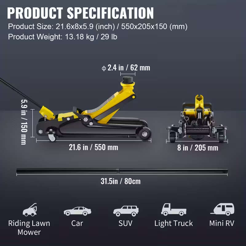 2.5 Ton Heavy-Duty Single Cylinder Manual Lift, Portable Iron Jack for Trucks, RVs, Boats – 1-Person Compact Hydraulic Elevator