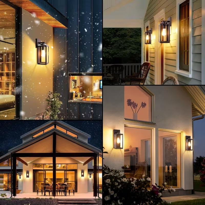 2-Pack Modern Outdoor Porch Lights with Outlet, Wall Sconces for Front Door, Garage, and Patio – Black Exterior Lighting Fixtures