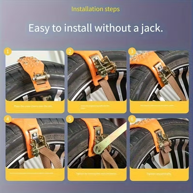 Universal 8PCS TPU Snow Chain Set – Anti-Slip Winter Tire Traction for Cars, 165–245mm Fit, Includes Storage Box & Gloves