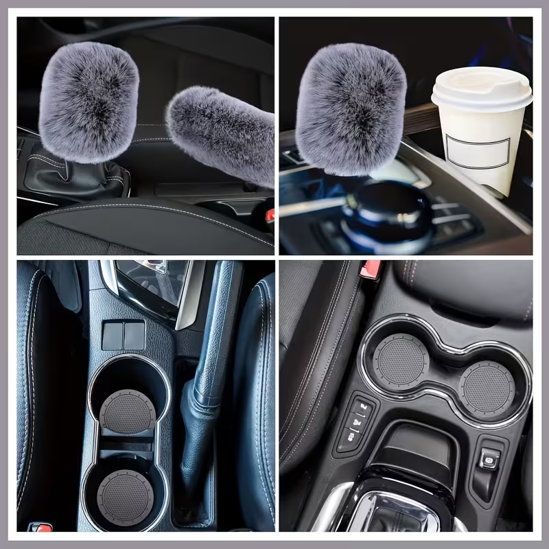 11-Piece Universal Plush Car Seat Covers Set – Soft Winter Car Decoration Kit with Steering Wheel Cover, Mirror Accessories, Handbrake Covers, and Sponge-Filled Knit Fabric