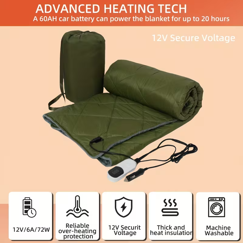 12V Heated Car Blanket with 9 Heat Settings, Lightweight Electric Travel Blanket for Cars, Trucks, SUVs, RVs, Camping, Stadiums, Airplanes, and All-Season Indoor/Outdoor Use