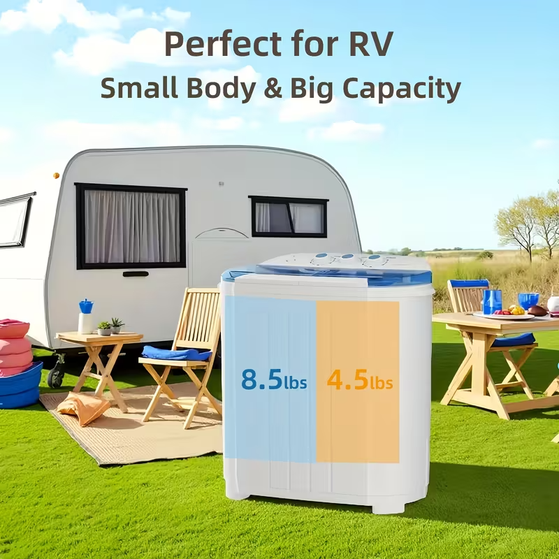 Semi-Automatic Portable Twin Tub Washing Machine, 13 lb Washer & Spinner Combo (8.5 lb Wash + 4.5 lb Spin) for Apartment, Dorm, RV, and Camping, 110V