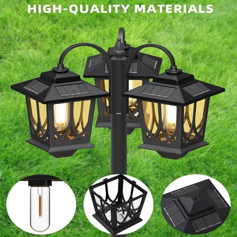 Outdoor Solar Lamp Post Lights, Solar Floor Lamps Outdoor Lights, 3-Head Waterproof Solar Powerd Lights for Garden, Lawn, Pathway, Yard, Front/ Back Door, 60 Lumens, 2 Extra Spare Bulbs, Decoration