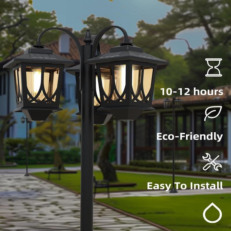 Outdoor Solar Lamp Post Lights, Solar Floor Lamps Outdoor Lights, 3-Head Waterproof Solar Powerd Lights for Garden, Lawn, Pathway, Yard, Front/ Back Door, 60 Lumens, 2 Extra Spare Bulbs, Decoration
