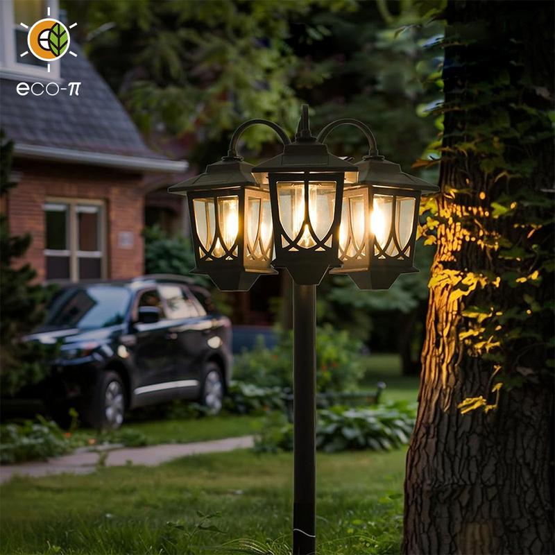 Outdoor Solar Lamp Post Lights, Solar Floor Lamps Outdoor Lights, 3-Head Waterproof Solar Powerd Lights for Garden, Lawn, Pathway, Yard, Front/ Back Door, 60 Lumens, 2 Extra Spare Bulbs, Decoration