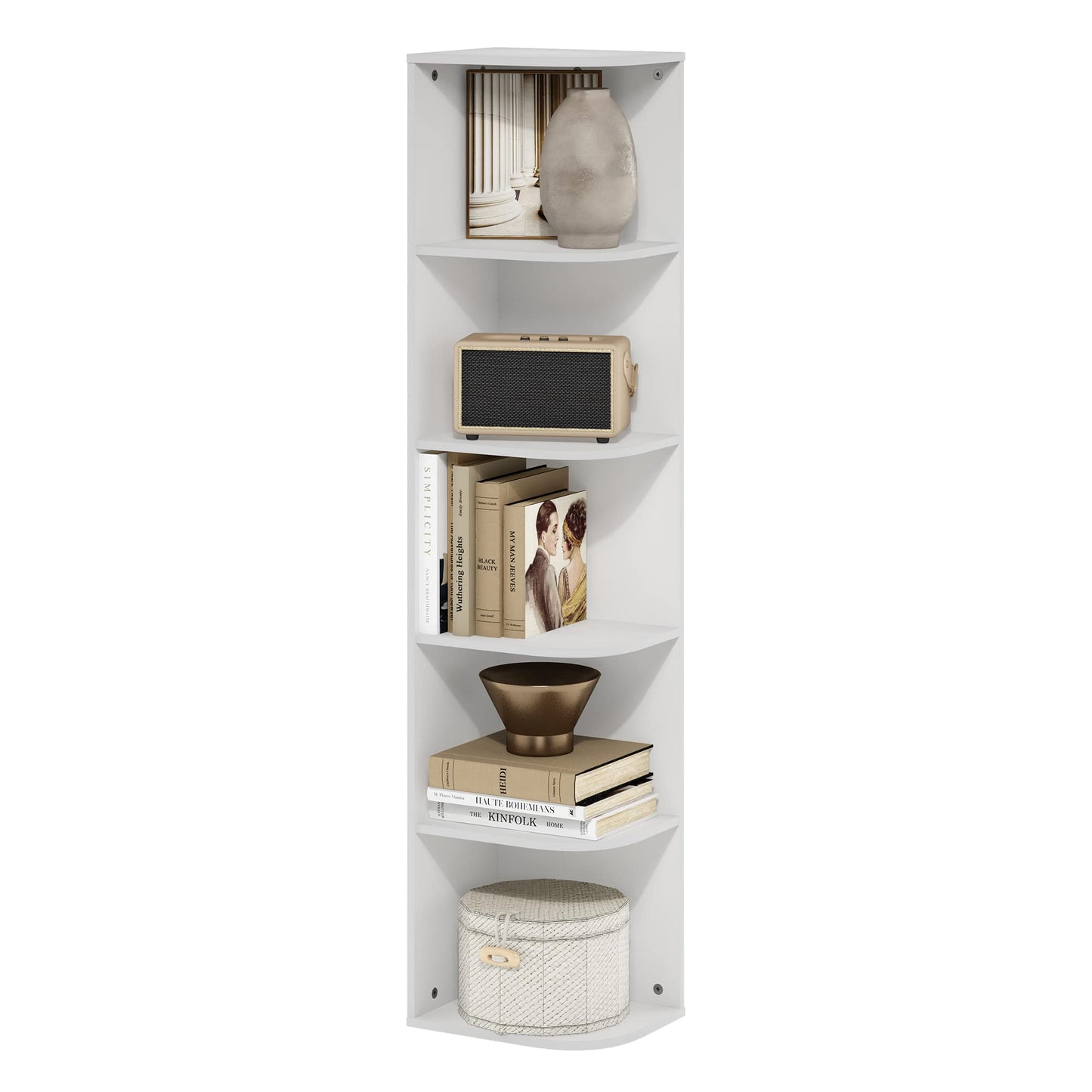 5-Cube Bookshelf, Reversible Bookcase – White Finish Dimensions: 9.4" D x 19.5" W x 31.5" H
