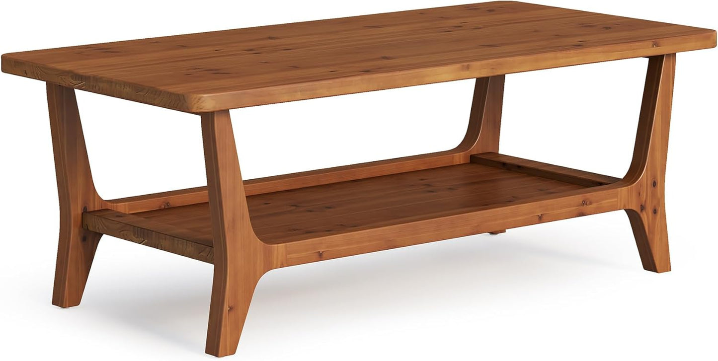 47-Inch Solid Wood Coffee Table with Shelf – 2-Tier Center Table for Living Room, Brown