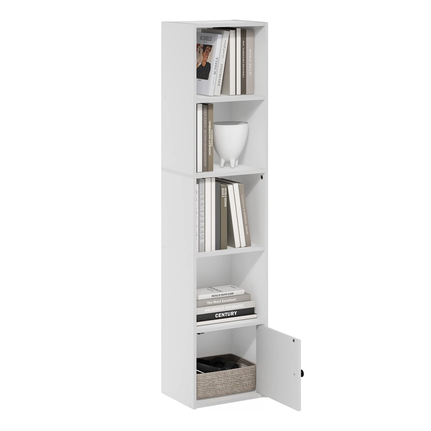 5-Cube Bookshelf, Reversible Bookcase – White Finish Dimensions: 9.4" D x 19.5" W x 31.5" H