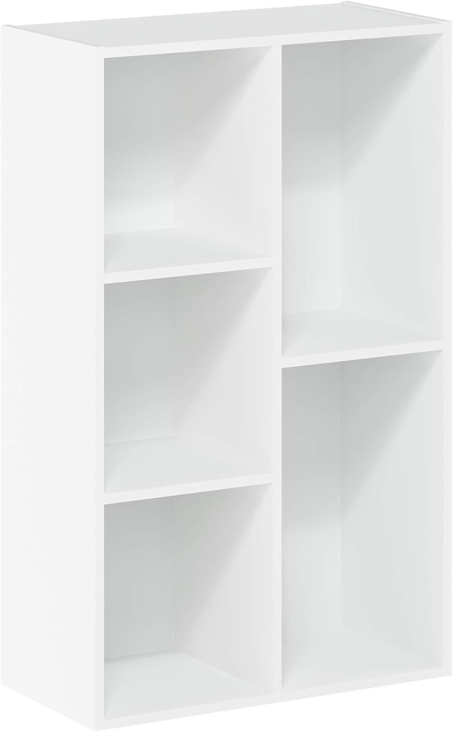 5-Cube Bookshelf, Reversible Bookcase – White Finish Dimensions: 9.4" D x 19.5" W x 31.5" H