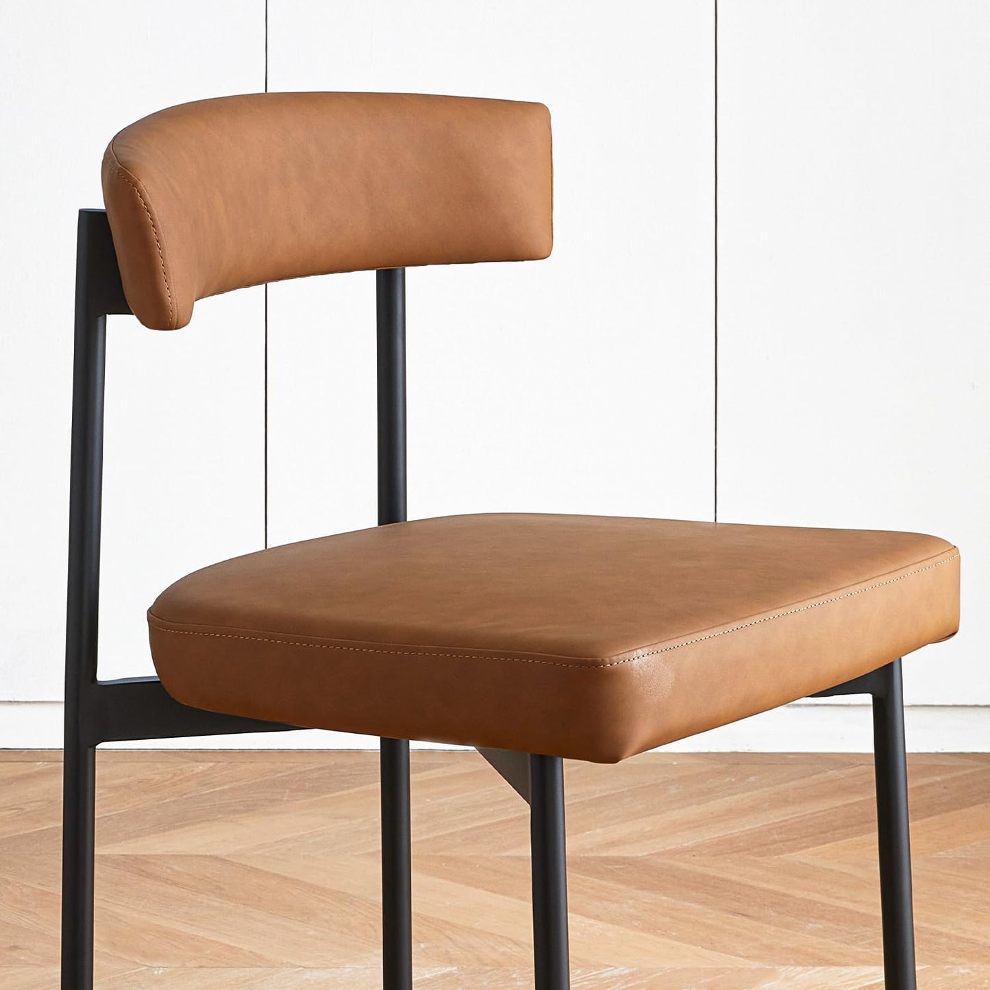 Set of 4 Brown Faux Leather Dining Chairs – Armless Upholstered Kitchen & Dining Chairs with Curved Backrest