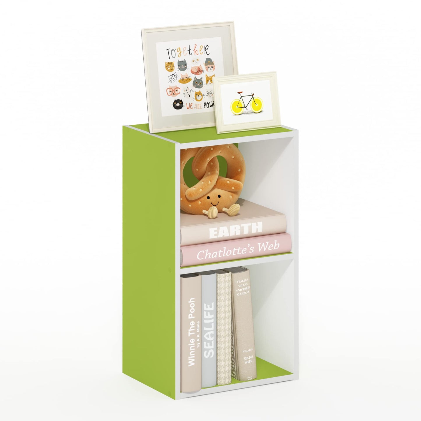 5-Cube Bookshelf, Reversible Bookcase – White Finish Dimensions: 9.4" D x 19.5" W x 31.5" H