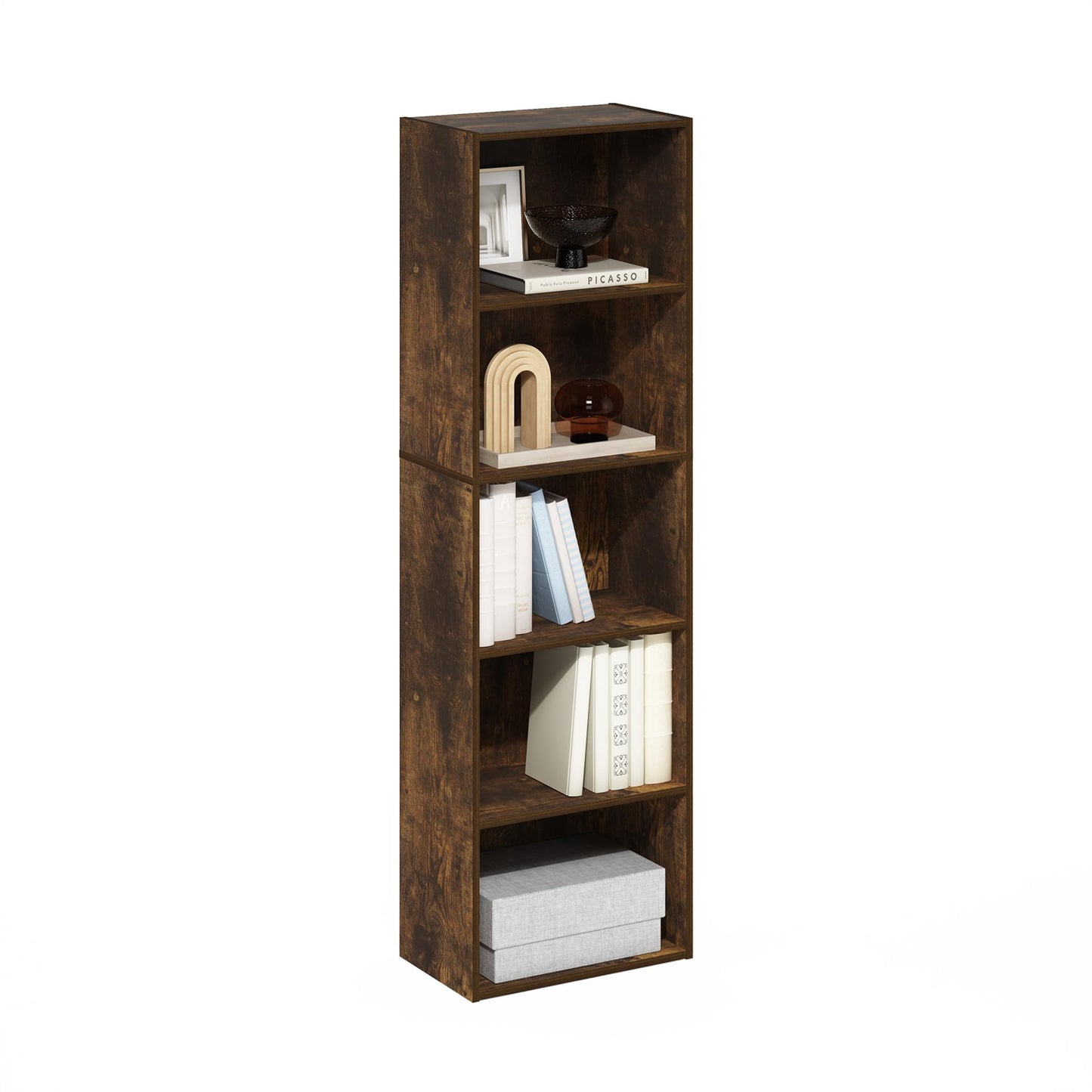 5-Cube Bookshelf, Reversible Bookcase – White Finish Dimensions: 9.4" D x 19.5" W x 31.5" H