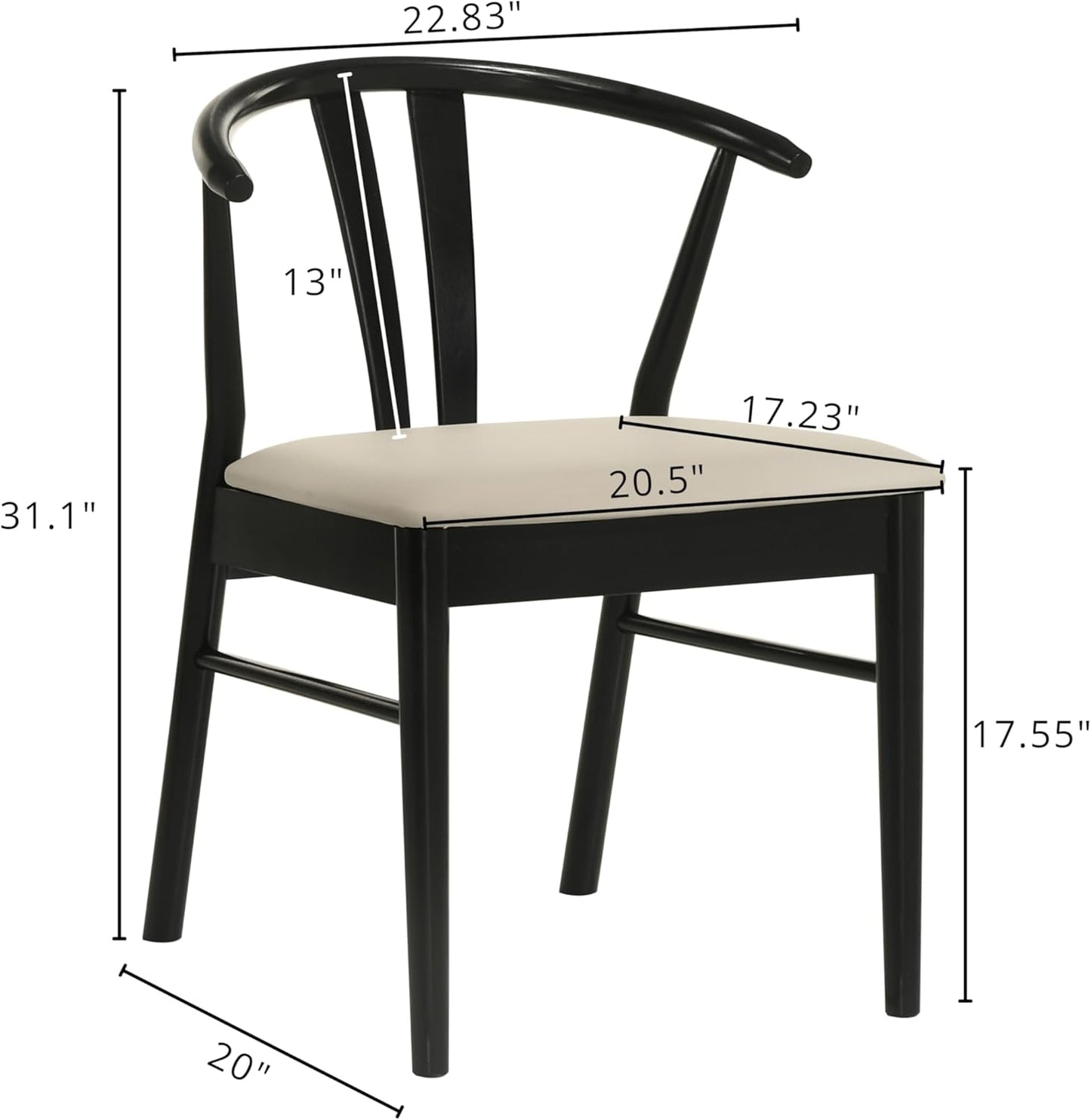 Set of 2 Black Wishbone-Style Upholstered Dining Chairs – Mid-Century Modern Wooden Frame