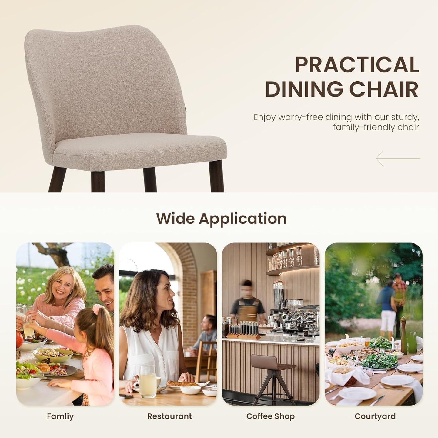 Set of 4 Modern Upholstered Wooden Dining Chairs – Fabric Farmhouse Kitchen & Dining Chairs, Camel