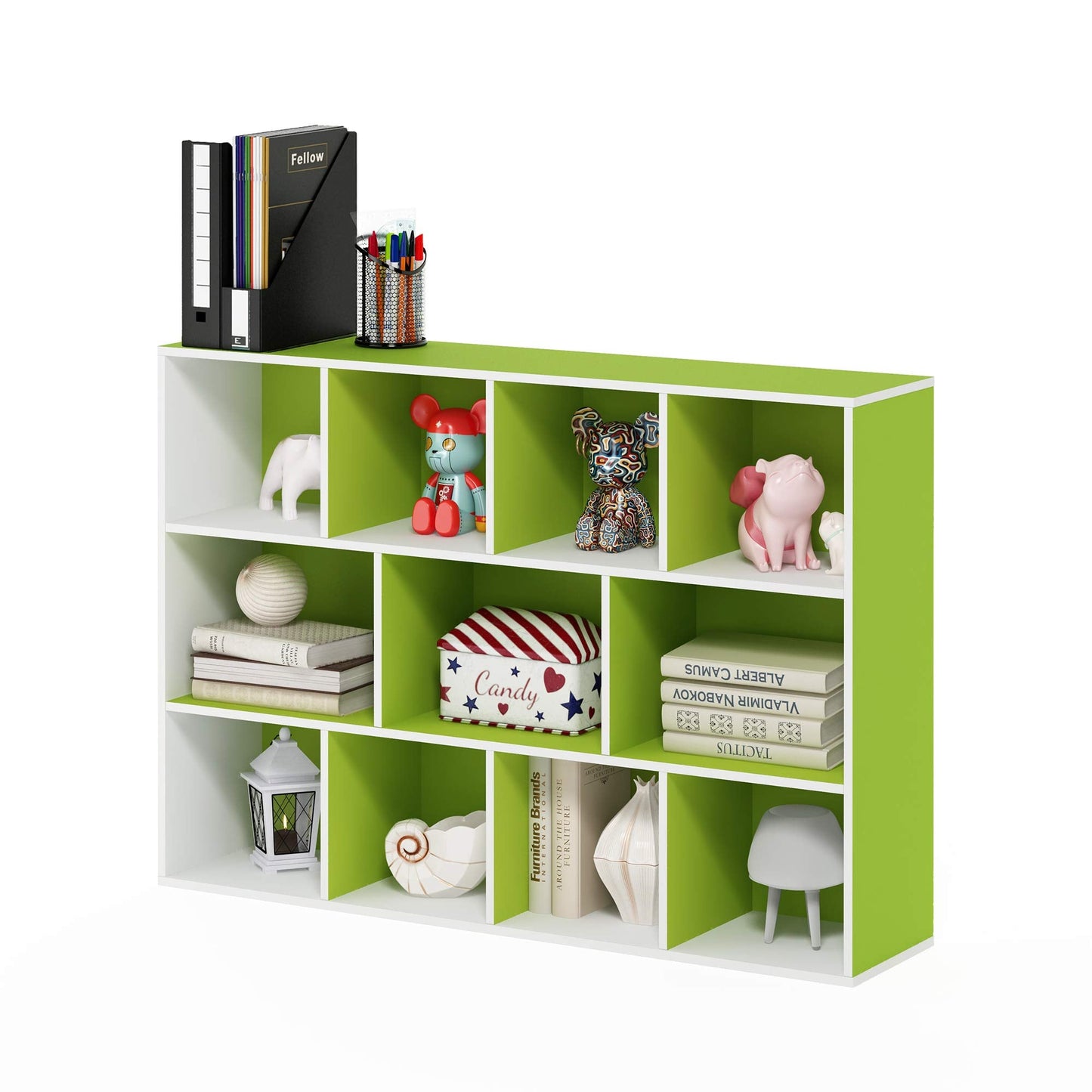 5-Cube Bookshelf, Reversible Bookcase – White Finish Dimensions: 9.4" D x 19.5" W x 31.5" H