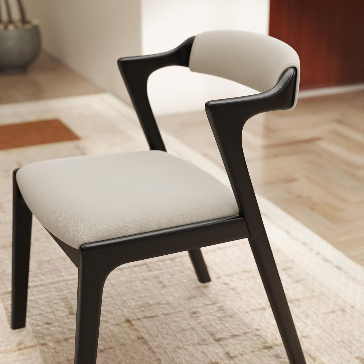 Set of 2 Upholstered Dining Chairs with Black Finish – Mid-Century Modern Wooden Frame, Comfortable Seat and Backrest