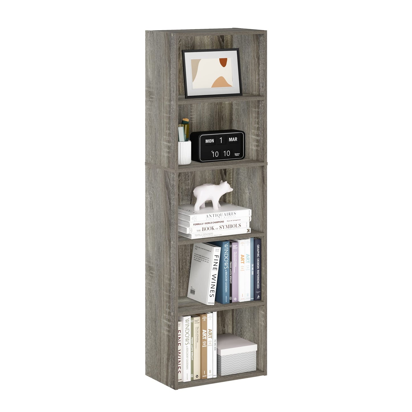 5-Cube Bookshelf, Reversible Bookcase – White Finish Dimensions: 9.4" D x 19.5" W x 31.5" H
