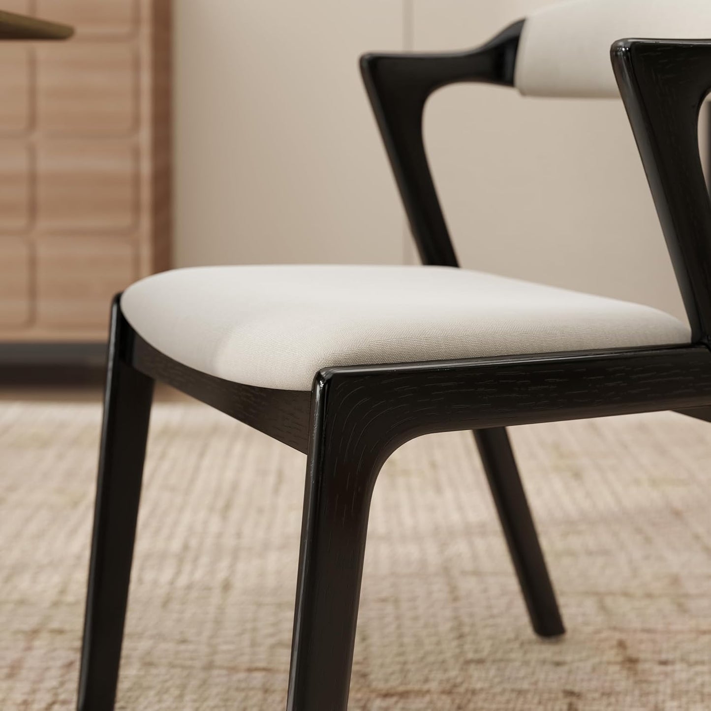 Set of 2 Upholstered Dining Chairs with Black Finish – Mid-Century Modern Wooden Frame, Comfortable Seat and Backrest