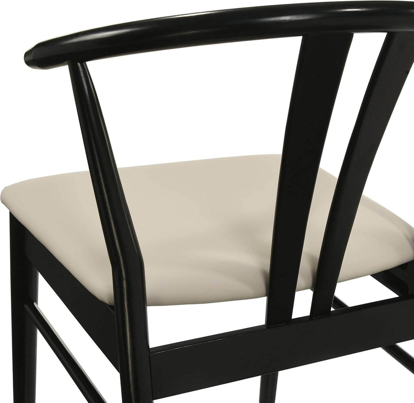 Set of 2 Black Wishbone-Style Upholstered Dining Chairs – Mid-Century Modern Wooden Frame