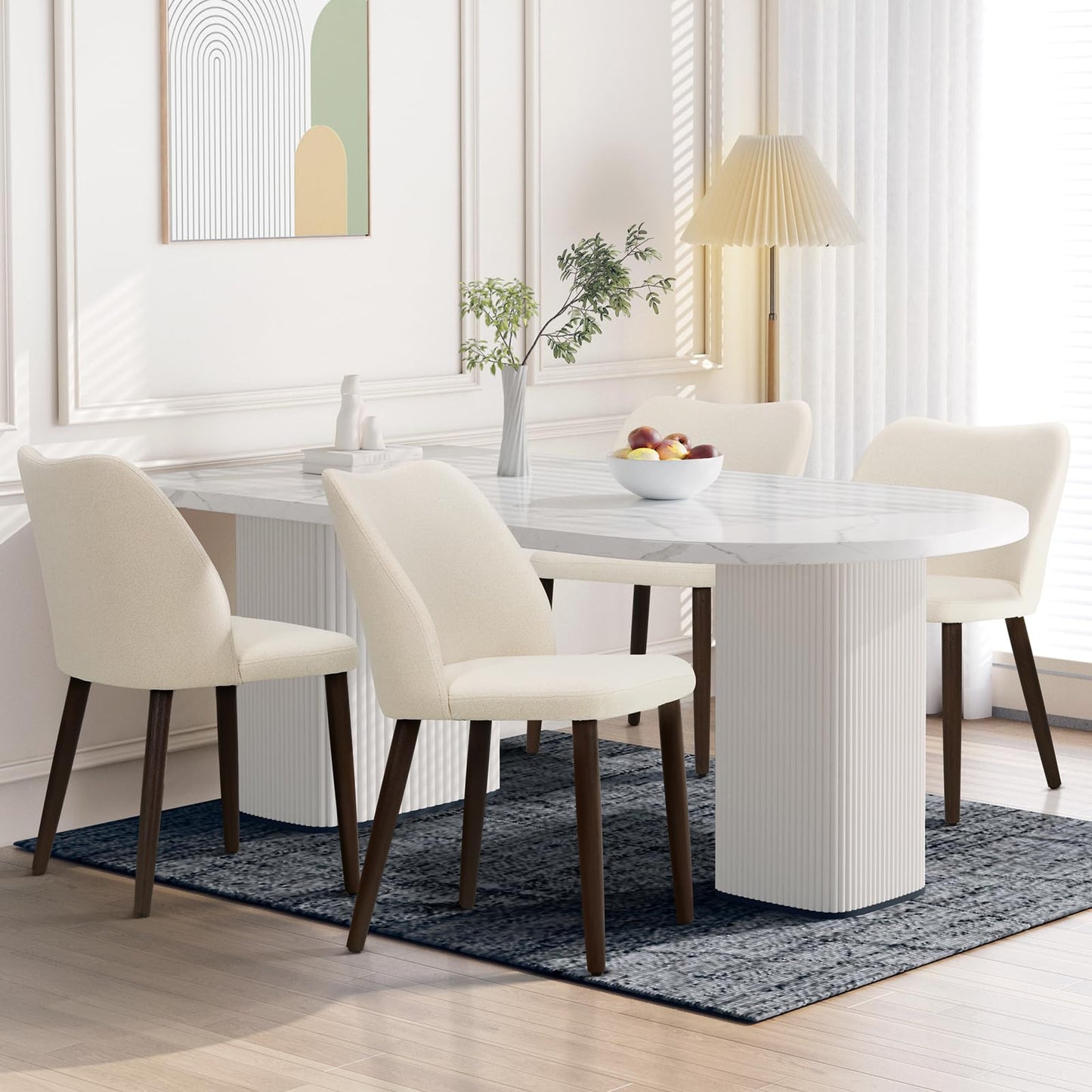 Set of 4 Modern Upholstered Wooden Dining Chairs – Fabric Farmhouse Kitchen & Dining Chairs, Camel