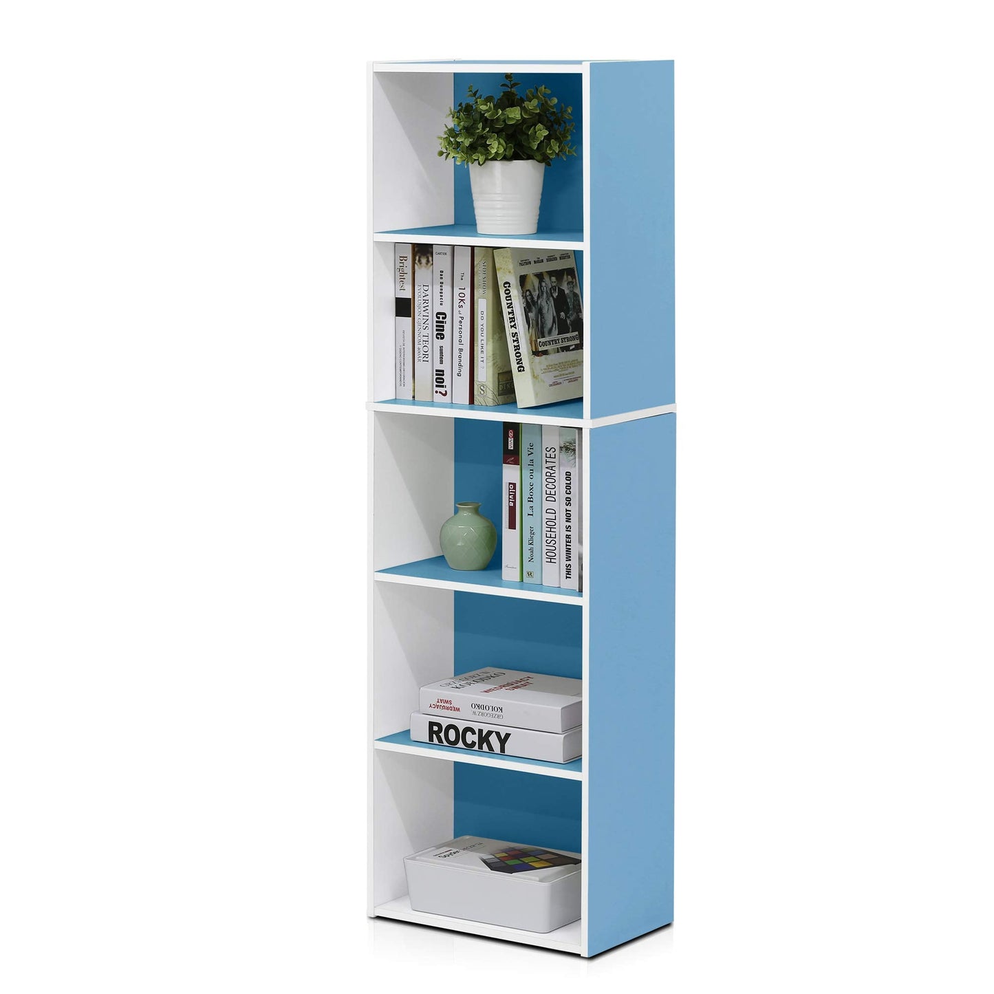 5-Cube Bookshelf, Reversible Bookcase – White Finish Dimensions: 9.4" D x 19.5" W x 31.5" H