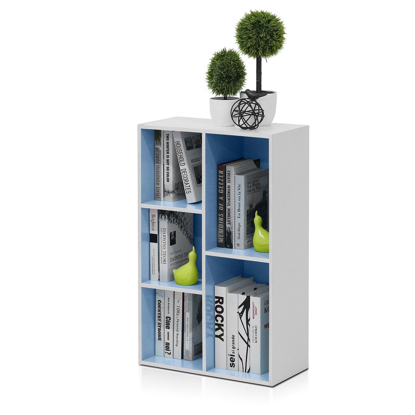 5-Cube Bookshelf, Reversible Bookcase – White Finish Dimensions: 9.4" D x 19.5" W x 31.5" H