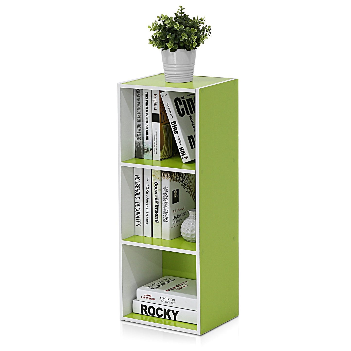 5-Cube Bookshelf, Reversible Bookcase – White Finish Dimensions: 9.4" D x 19.5" W x 31.5" H