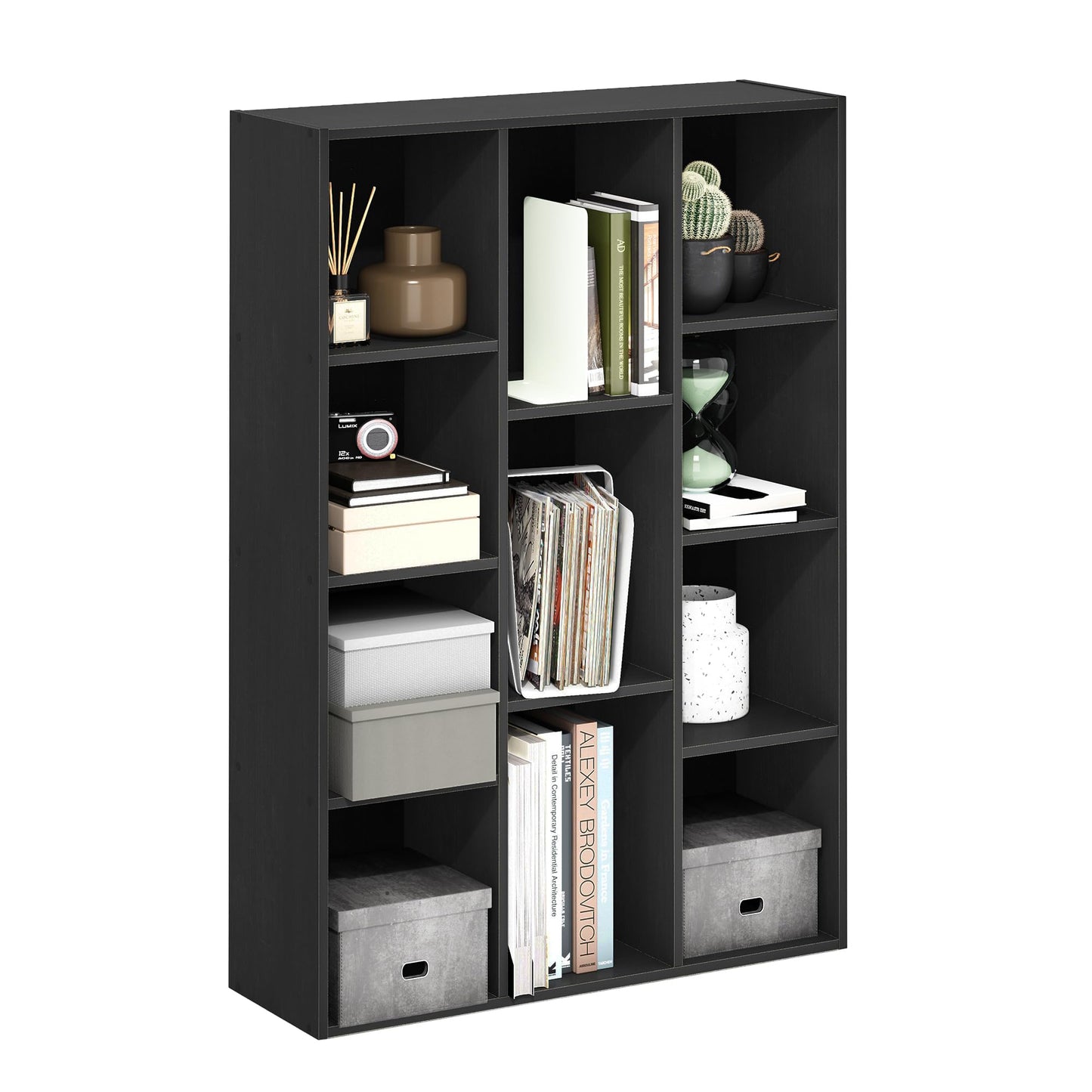 5-Cube Bookshelf, Reversible Bookcase – White Finish Dimensions: 9.4" D x 19.5" W x 31.5" H