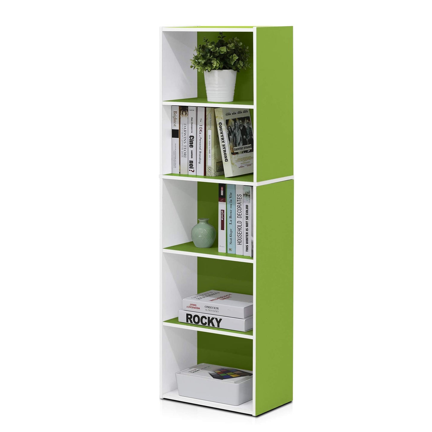 5-Cube Bookshelf, Reversible Bookcase – White Finish Dimensions: 9.4" D x 19.5" W x 31.5" H