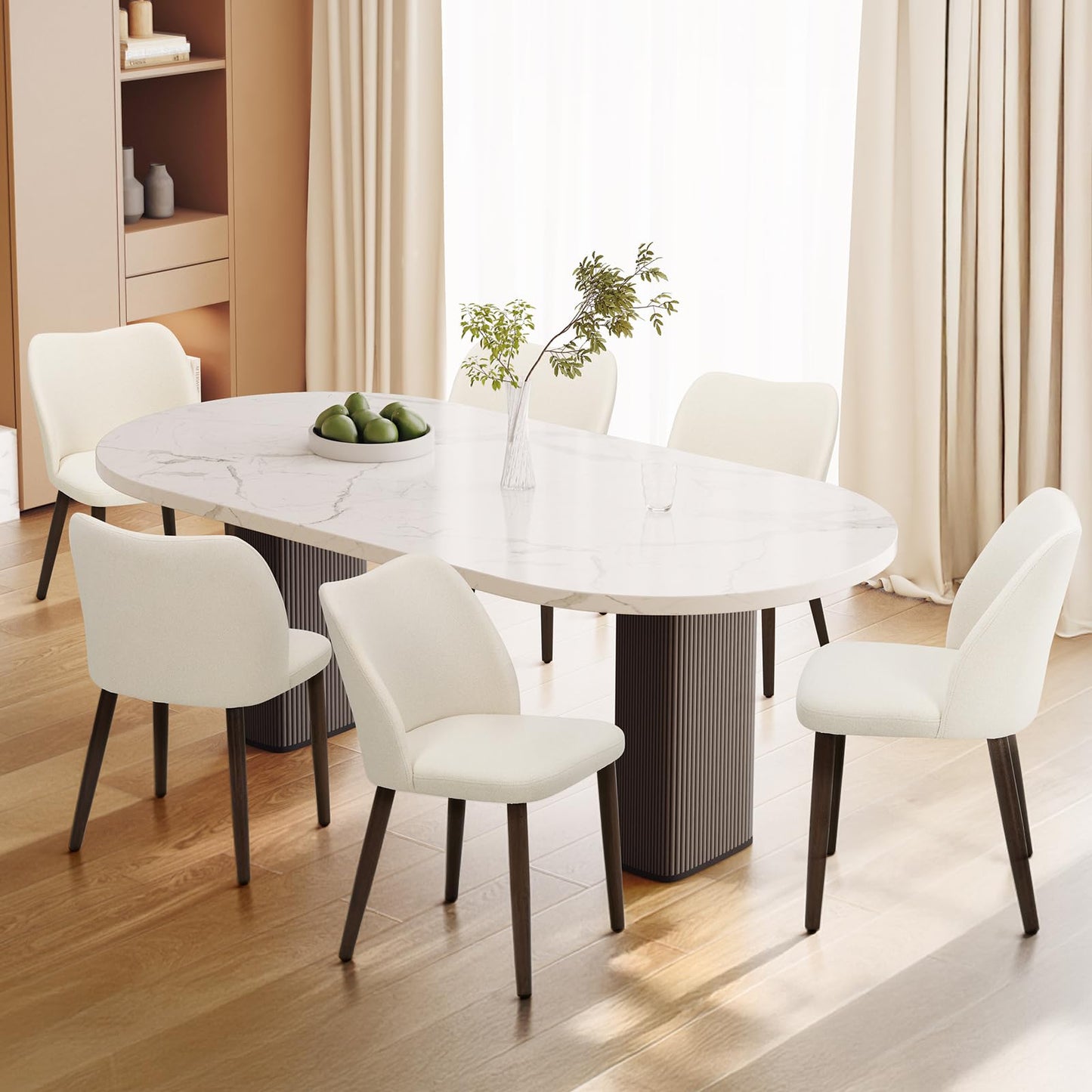 Set of 4 Modern Upholstered Wooden Dining Chairs – Fabric Farmhouse Kitchen & Dining Chairs, Camel