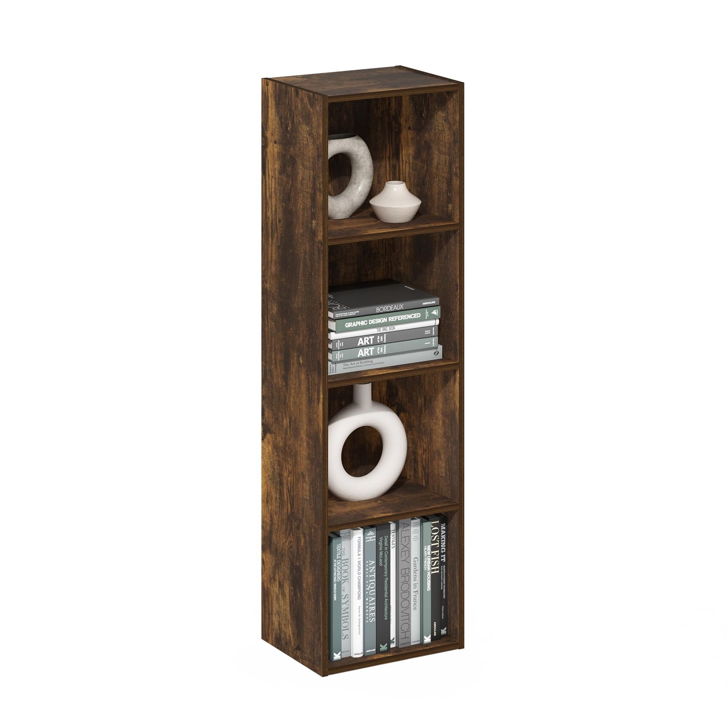 5-Cube Bookshelf, Reversible Bookcase – White Finish Dimensions: 9.4" D x 19.5" W x 31.5" H