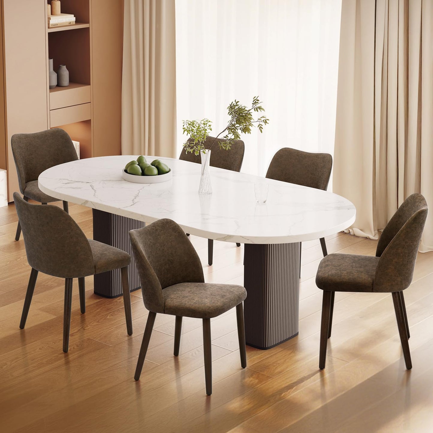 Set of 4 Modern Upholstered Wooden Dining Chairs – Fabric Farmhouse Kitchen & Dining Chairs, Camel