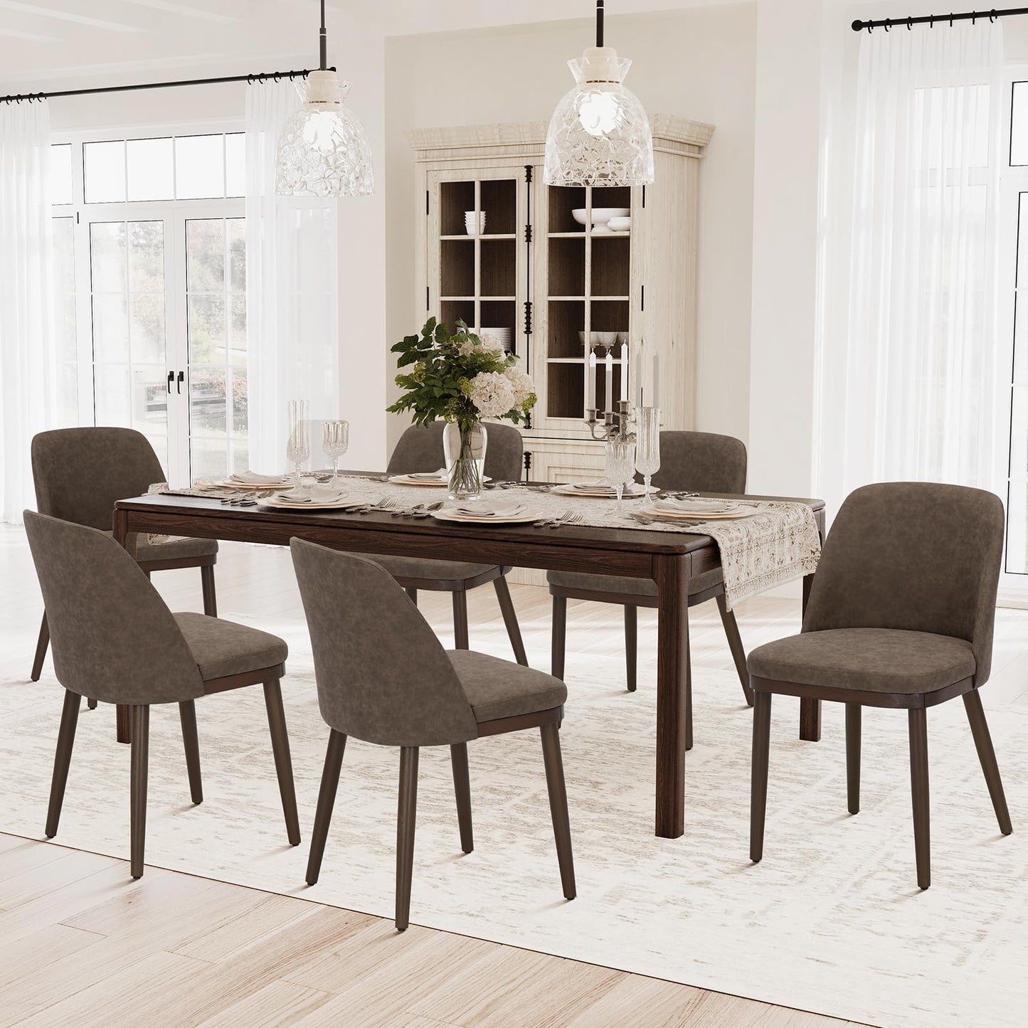 Set of 4 Modern Upholstered Dining Chairs with Wood Legs – Comfortable Kitchen & Dining Room Seating, Camel Fabric