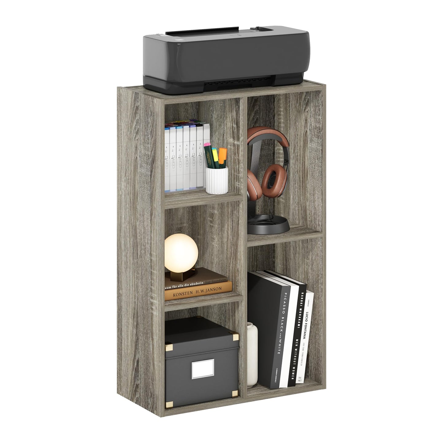 5-Cube Bookshelf, Reversible Bookcase – White Finish Dimensions: 9.4" D x 19.5" W x 31.5" H