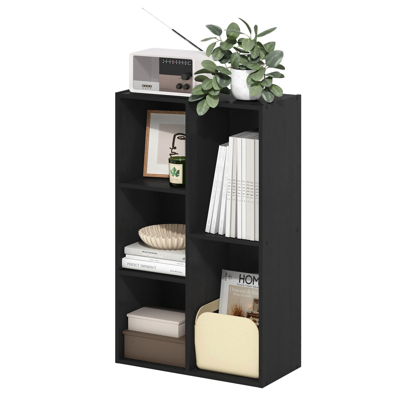 5-Cube Bookshelf, Reversible Bookcase – White Finish Dimensions: 9.4" D x 19.5" W x 31.5" H