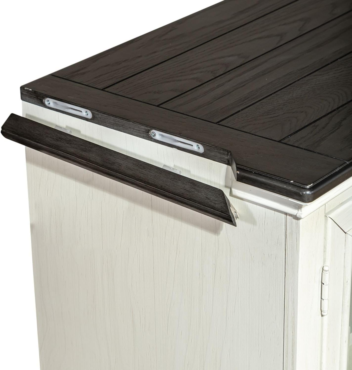 72-Inch Rustic White TV Stand with Charcoal Tops – Entertainment Center with Beveled Glass Doors, Adjustable Shelving & Wire Management