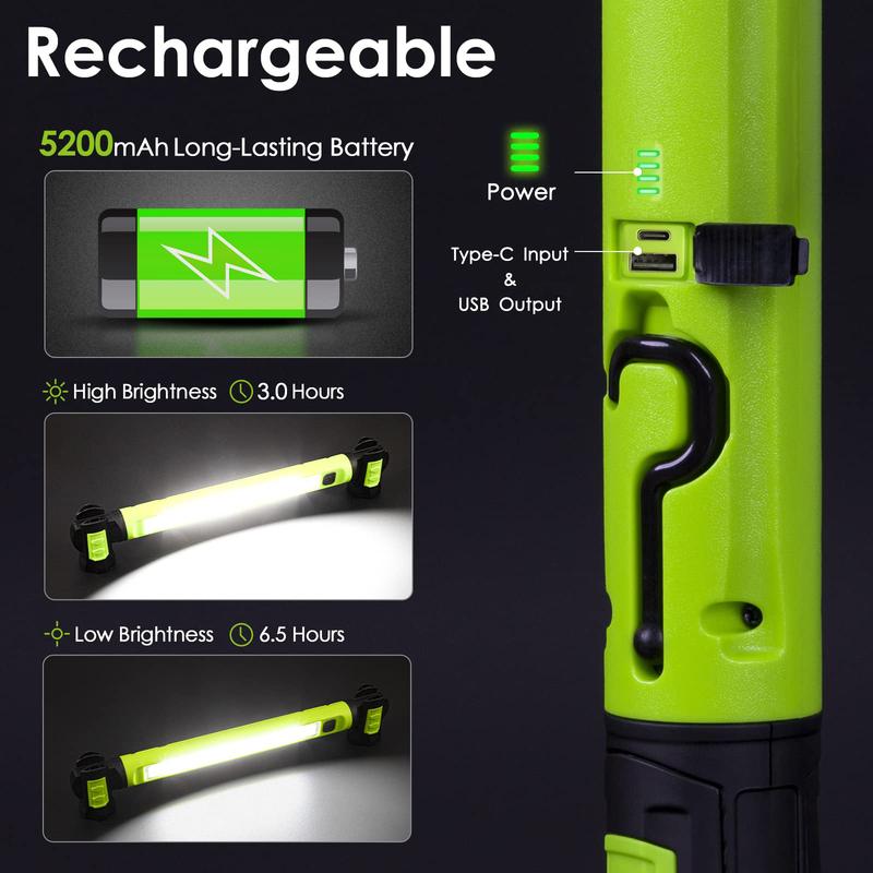 3000LM Rechargeable LED Work Light, 5200mAh Underhood Inspection Lamp with Magnetic Base & Hanging Hooks, Waterproof Portable Light for Car Repair, Garage, Jobsite, Emergency & Gift for Men