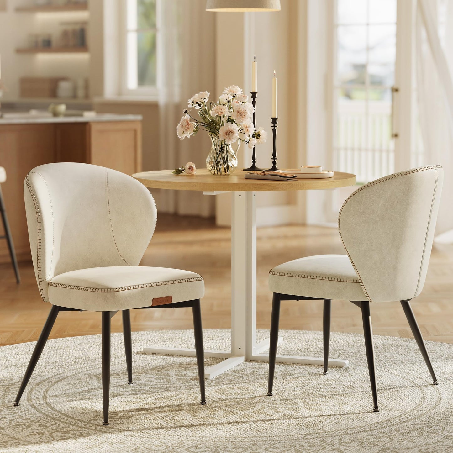 Set of 2 Mid-Century Modern Upholstered Dining Chairs – Caramel Brown Synthetic Leather Kitchen & Dining Chairs